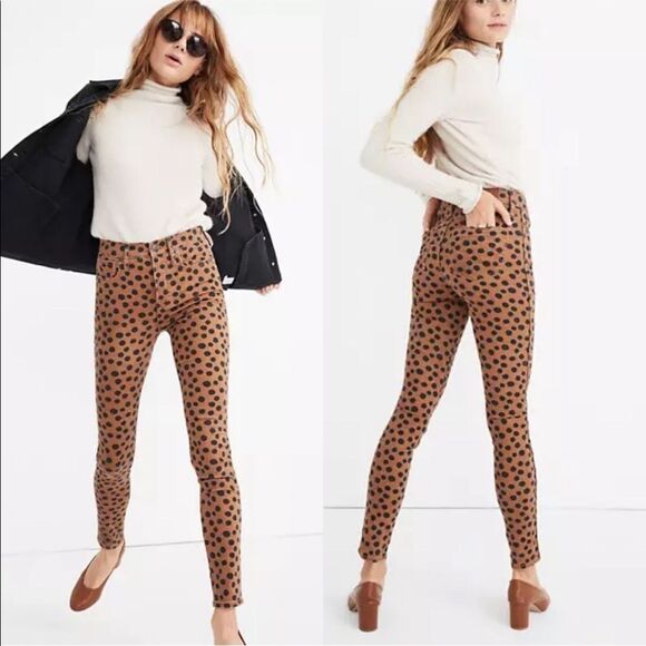 MADEWELL | Leopard Dot 10” High Rise Skinny Jeans Tan & Black Women’s Size 28 - Picture 1 of 11
